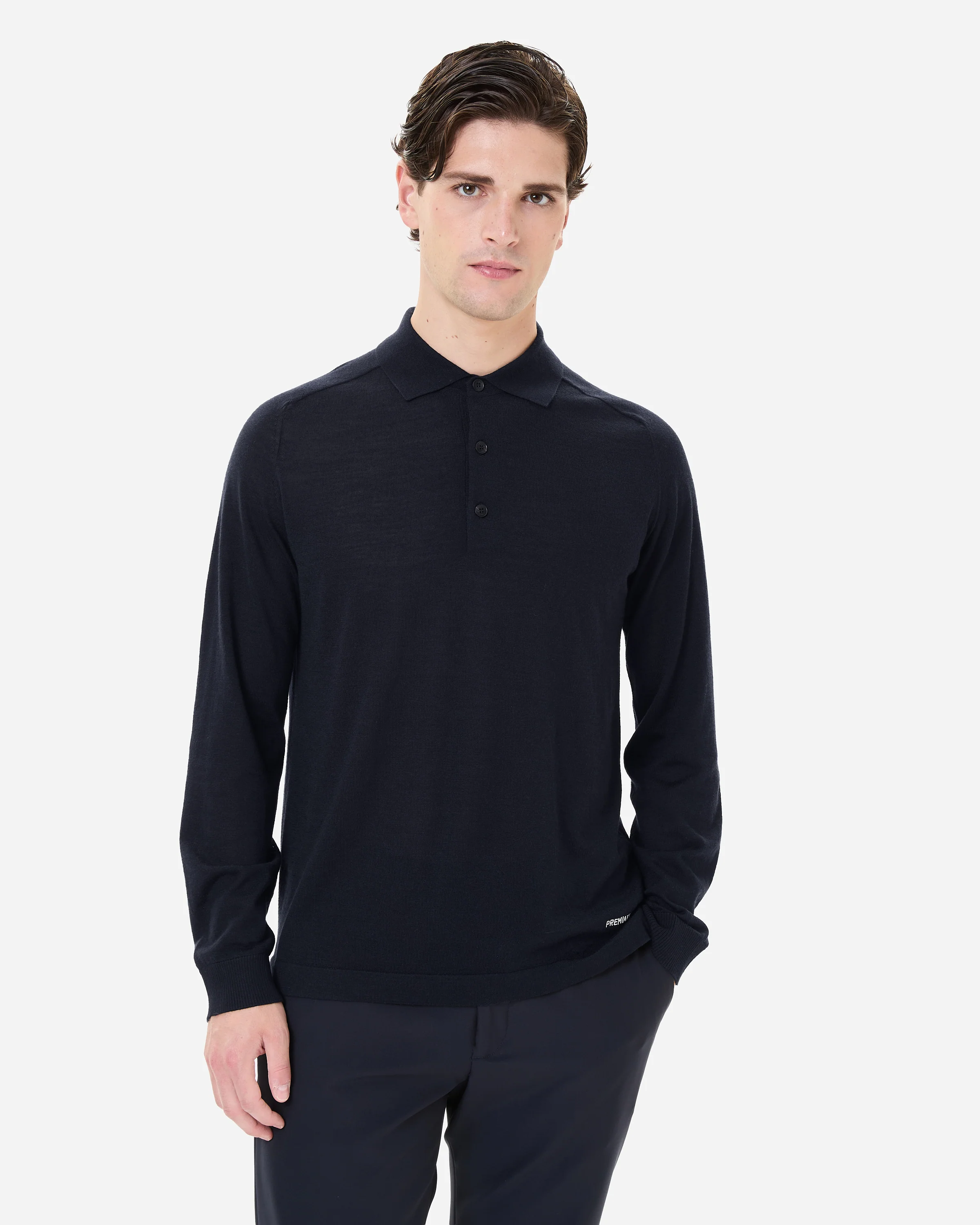 Wool and silk long sleeve polo shirt - Image 2
